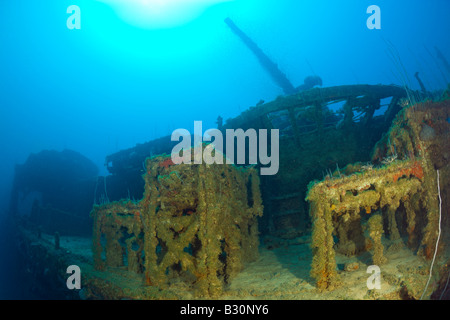 Depth Charge Track auf Zerstörer USS Lamson Marshallinseln Bikini Atoll Mikronesien Pazifik Stockfoto