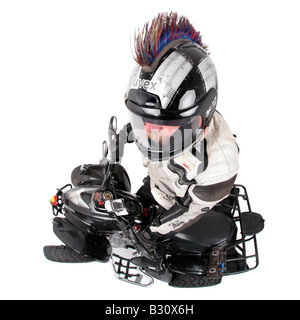 Quod Biker mit Helm und Fahrzeug Stockfoto