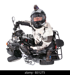 Quod Biker mit Helm und Fahrzeug Stockfoto