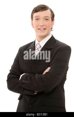 Ein junger Geschäftsmann in einem dunklen Nadelstreifen Anzug - Lächeln Stockfoto