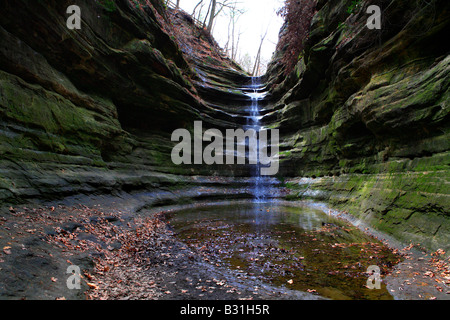 WASSERFALL IM FRANZÖSISCHEN CANYON IN AUSGEHUNGERT ROCK STATE PARK ILLINOIS USA Stockfoto