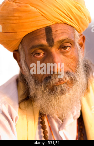 Porträt des Heiligen Mannes (Sadhu), Pushkar, Rajasthan, Indien, Subkontinent, Asien Stockfoto