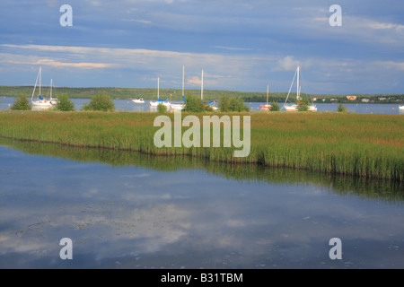 Yachten auf dem Great Slave Lake, Yellowknife, Northwest Territories Stockfoto