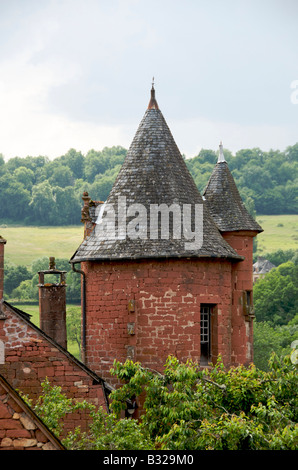 Dächer von das Dorf von Collonges-la-Rouge, Département Corrèze, Region Limousin, Frankreich Stockfoto