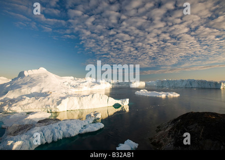 Eisberge von der Unesco World Heritage Site, Ilulissat Ice Fjord in Grönland, die Jacobshavn Gletscher schmilzt schnell Stockfoto