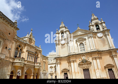 St. Pauls Cathedral, St. Pauls Square, Mdina, Malta Stockfoto