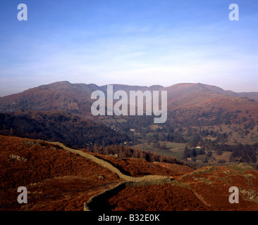 Winter-Sonne auf der Fairfield-Hufeisen aus Loughrigg Fell, Ambleside, Cumbria, England Stockfoto