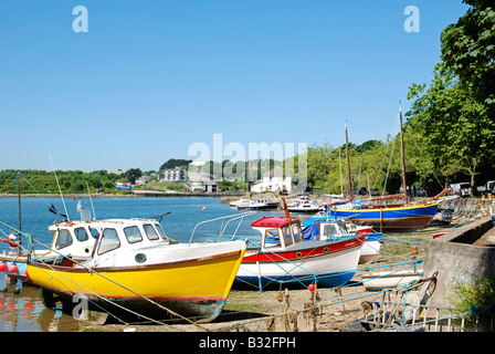 kleine Fischerboote vertäut am "sunny Corner" auf dem Fluss Fal in der Nähe von Truro, Cornwall, uk Stockfoto