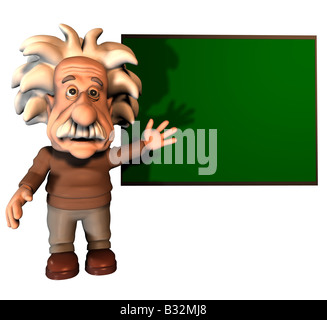 Albert Einstein vor einem Brett Stockfoto