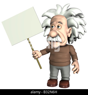 Albert Einstein mit Schild Stockfoto