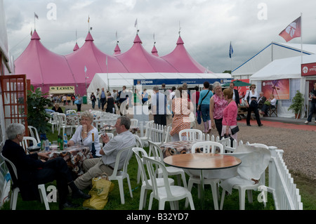 Nationaler Eisteddfod von Wales Cardiff 2008 - Gesamtansicht des Menschen auf die Maes und dem hellen Rosa Pavillon Stockfoto