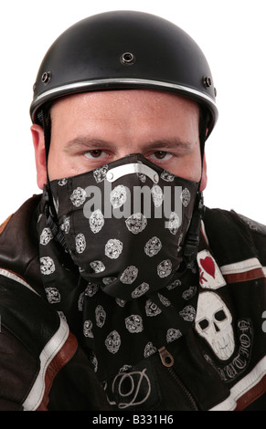 Motor-Radfahrer mit Halbschale Helm und Drapierung Stockfoto