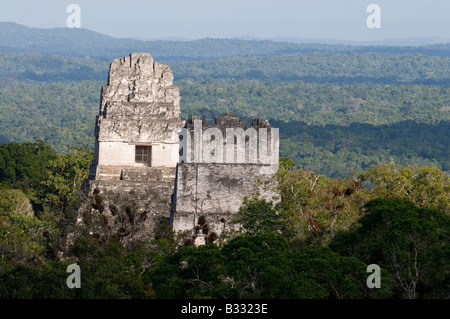 Tempel erhebt sich über dem Regenwald in Tikal angesehen vom Tempel 1V Guatemala Stockfoto