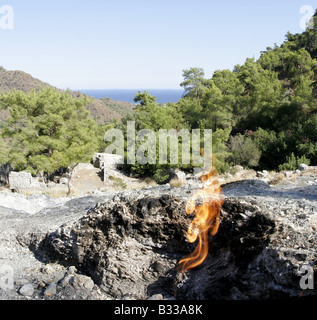 die ewigen Flammen der Chimaira in der Nähe von Antalya; der Legende nach liegt hier das Fabelwesen Chimaere begraben. Stockfoto