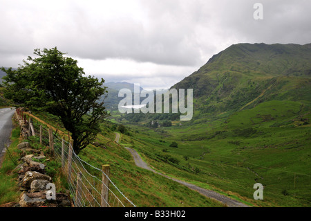 Die Straßen nach Llyn Gwynant See, im Herzen des schönen Snowdonia, in Nord-Wales. Stockfoto