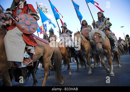 Die feierliche Eröffnung des Naadam-Fest in Sukhbaatar Platz, Ulaan Baatar in der Mongolei. Stockfoto