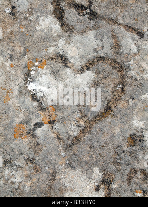 ein altes Herz geschnitzt in Steinmauer in Sonne Stockfoto