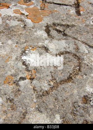 ein altes Herz geschnitzt in Steinmauer in Sonne Stockfoto