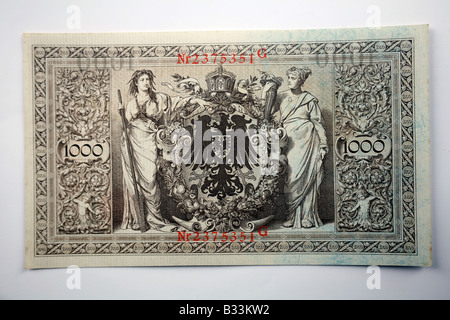 Nahaufnahme von einer traditionellen deutschen Reichsmark Banknote reverse Stockfoto