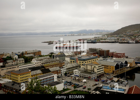 Blick auf Hafen von Hammerfest und die Snohvit Öl- und Gas-Anlage Stockfoto