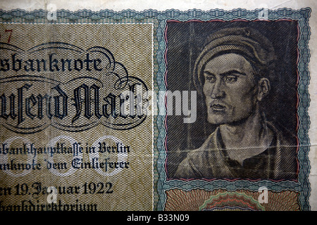 Nahaufnahme von einer traditionellen deutschen Reichsmark banknote Stockfoto