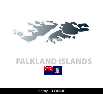 Vektor-Illustration der Karte mit Regionen oder Staaten und die offizielle Flagge der Falklandinseln Stockfoto