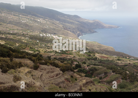 Blick entlang der Küste der Region San Andres y Sauces ein erfolgreiches landwirtschaftliches Gebiet von Mirador La Tosca, La Palma, Kanarische Inseln Stockfoto