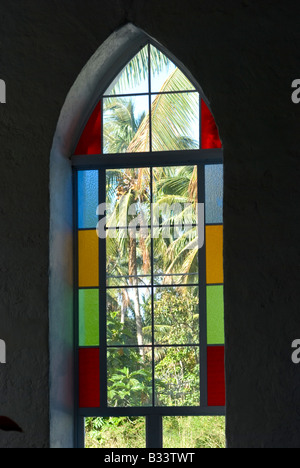 Matavera Kirchenfenster, Rarotonga-Cook-Inseln Stockfoto