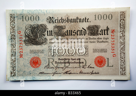 Nahaufnahme von einer traditionellen deutschen Reichsmark banknote Stockfoto