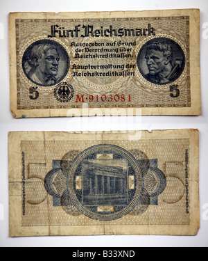 Nahaufnahme einer traditionellen deutschen Reichsmark Banknote für Kanalinseln Berufe während des Krieges Stockfoto