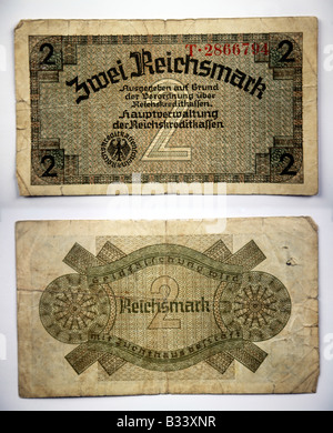 Nahaufnahme einer traditionellen deutschen Reichsmark Banknote für Kanalinseln Berufe während des Krieges Stockfoto