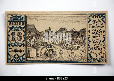 1921 BERLIN NOTGELD deutsche Banknote. (18) Weissensee - Dorf mit dem gleichen Namen im Jahr 1800. Stockfoto