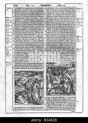 Zerstörten Seite aus alten Buch der Bibel gedruckt in Venedig im Jahre 1573 Stockfoto