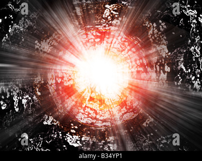 Explosion eine abstrakte Darstellung der eine feurige Kugel mit Explosion und effektive Balken Stockfoto