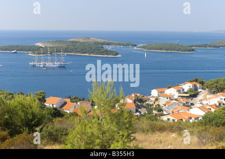 Der weltweit größte Segelschiff, das der Royal Clipper in Kroatien Insel Hvar vor Anker Stockfoto