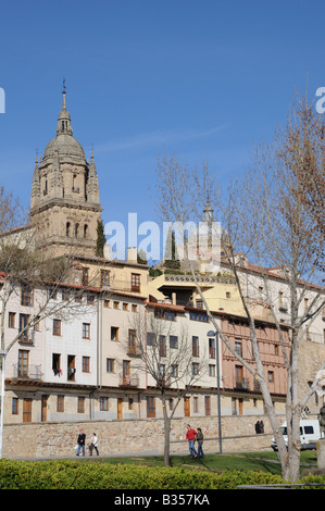 Die Kuppeln und Zinnen der spätgotischen Stil neue Kathedrale Catedral Nueva Salamanca Spanien gesehen über Wohnungen und apartments Stockfoto