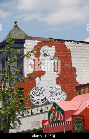 Wandbild auf Restaurant Frau Orgel in Adams Morgan Bezirk in der Nähe des 18. und Kalorama, Washington, DC. Stockfoto