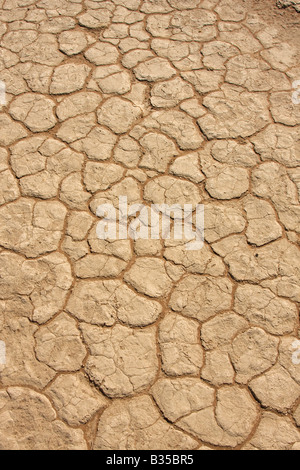 Gebrochene Schlamm macht Muster in Kalkstein von Dead Vlei eine Salzpfanne gelassen, wenn ein Fluss in Sossusvlei Namibia in Afrika ausgetrocknet Stockfoto