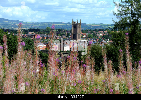 Kirche und Ludlow aus Whitcliffe Shropshire St Laurence Stockfoto