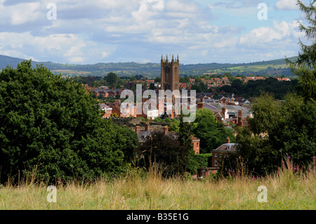 Kirche und Ludlow aus Whitcliffe Shropshire St Laurence Stockfoto