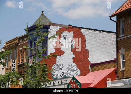 Wandbild auf Restaurant Frau Orgel in Adams Morgan Bezirk in der Nähe des 18. und Kalorama, Washington, DC. Stockfoto