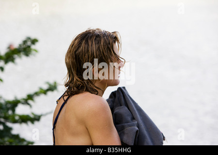 Frau am See am Geheimnis schwimmen, The Big Chill Festival 2008, Eastnor, Herefordshire Stockfoto