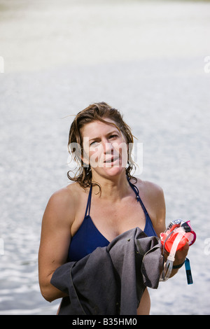 Frau am See am Geheimnis schwimmen, The Big Chill Festival 2008, Eastnor, Herefordshire Stockfoto