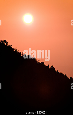 Fantastischen Sonnenuntergang über Wald im Sinanitsa-Tal in World Heritage Site Nationalpark Pirin Bulgarien Stockfoto