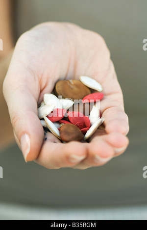 Handvoll getrocknete bunte Bohnen und Samen Stockfoto