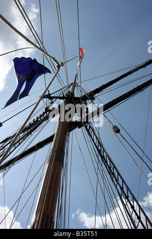 Der Mast des Schiffes Schoner Freundschaft Stockfoto