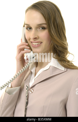 Porträt einer Geschäftsfrau am Telefon sprechen und Lächeln Stockfoto