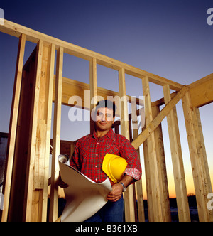 Ökologische Porträt des Firmeninhabers Bau auf einer Baustelle (Wohn-), Stockfoto