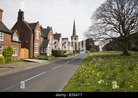 Astbury Cheshire England UK bedeckt die Häuser rund um die Narzisse festgelegt sind April dreieckigen Dorfanger in diesem schönen Dorf Stockfoto