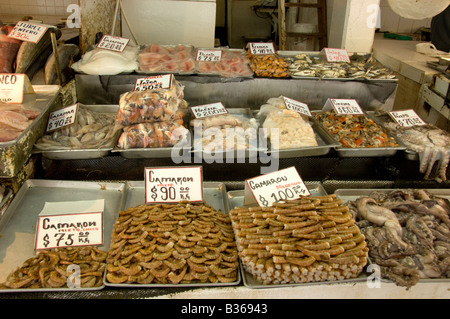 Ensenada Fischmarkt am Kai des Hafens Stockfoto